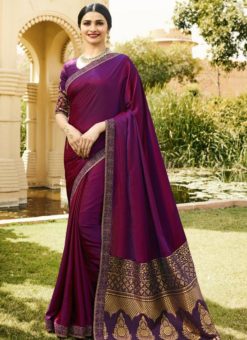 Beautiful Purple Silk Zari Print Designer Wedding Saree