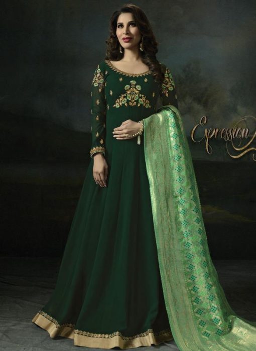 Exquisite Green Georgette Designer Anarkali Sawlar Kameez