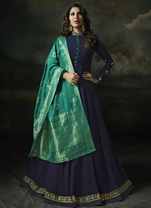 Graceful Navy Blue Georgette Designer Anarkali Salwar Kameez