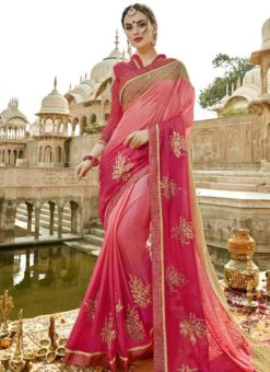 Charming Pink Silk Embroidered Work Designer Wedding Saree