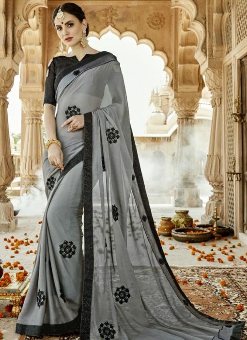 Pleasurable Grey Silk Designer Wedding Saree