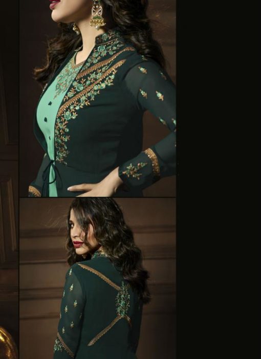 Wonderful Sea Green Georgette Embroidered Work Designer Jacket Anarkali Salwar Kameez