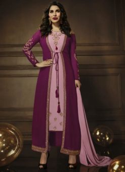 Attractive Pink Georgette Designer Jacket Style Anarkali Salwar Kameez