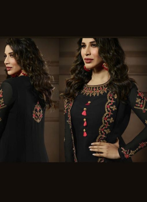 Excellent Black Georgette Designer Embroidered Work Jacket Anarkali Salwar Kameez