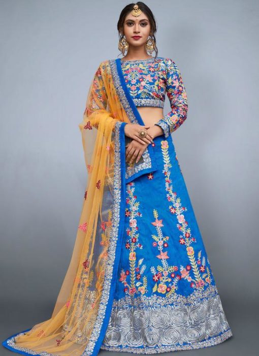 Luxurious Blue Silk Embroidered Work Designer Lehenga Choli