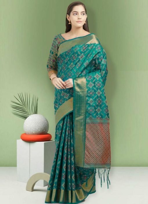 Beautiful Green Art Silk Zari Print Traditional Saree