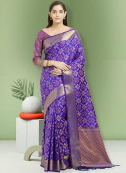 Elegant Violet Art Silk Zari Print Traditional Saree