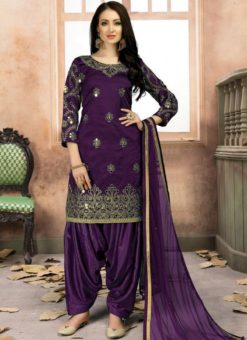 Resplendent Purple Art Silk Designer Patiyala Salwar Kameez
