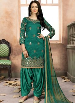 Attractive Green Art Silk Designer Patiyala Salwar Kameez