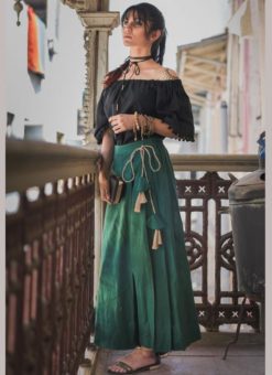 Beautiful Pair Black And Green Colored Off Shoulder Top