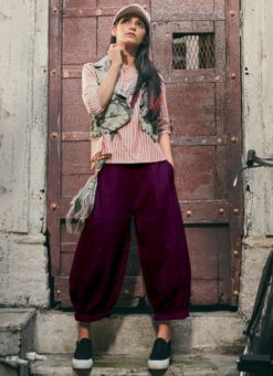Purple Colored Paired With White Colored Bottom Western Top