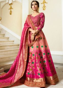 Amazing Pink Jacquard Embroidered Work Designer Lehenga Choli