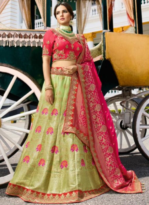 Beautiful Green Jacquard Embroidered Work Designer Lehenga Choli