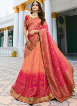 Alluring Pink Jacquard Embroidered Work Designer Lehenga Choli
