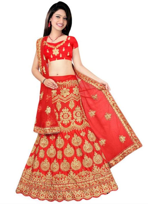 Charming Red Silk Embroidered Work Wedding Lehenga Choli
