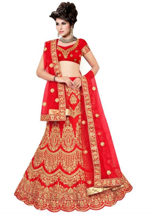 Lovely Red Silk Embroidered Work Wedding Lehenga Choli