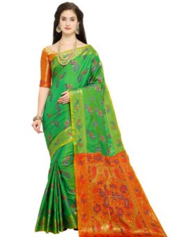 Winsome Green Silk Designer Jacquard Print Traditional Saree
