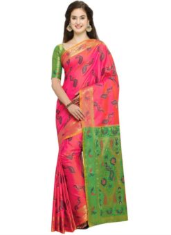 Appealing Pink Silk Designer Jacquard Print Traditional Saree