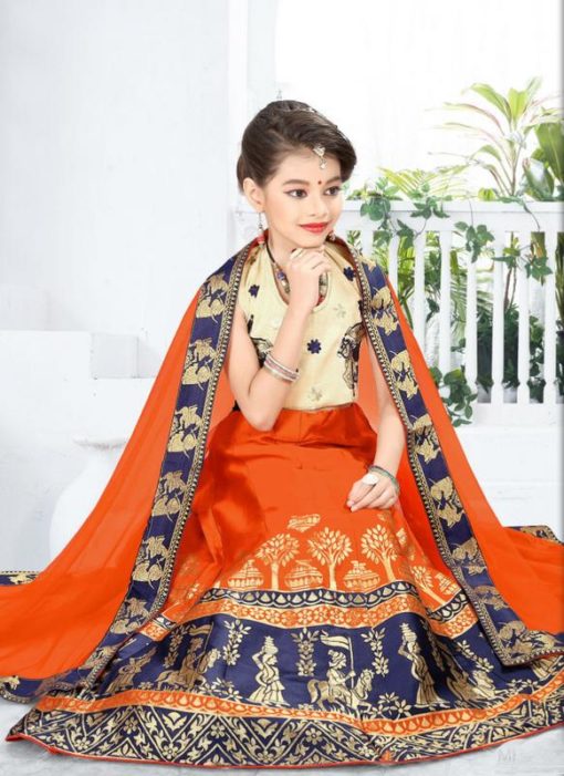 Opulent Orange Jacquard Silk Zari Print Designer Lehenga Choli