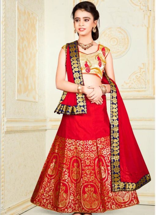 Elegant Red Jacquard Silk Zari Print Designer Lehenga Choli
