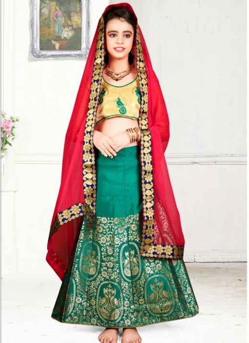 Superb Green Jacquard Silk Zari Print Designer Lehenga Choli