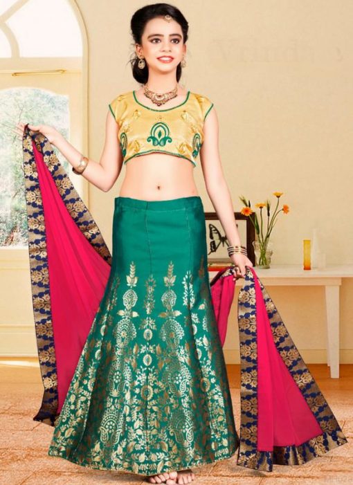 Glorious Green Jacquard Silk Zari Print Designer Lehenga Choli