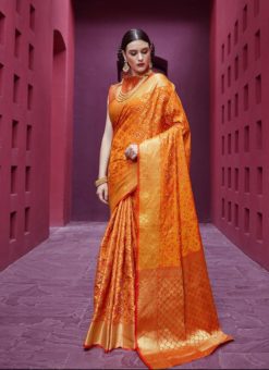 Latest Indian Women's  orange Patola Silk Saree