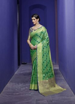 Latest Indian Women's  Green Patola Silk Saree