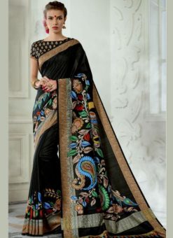 Amazing Black Silk Digital Printed Casual Saree
