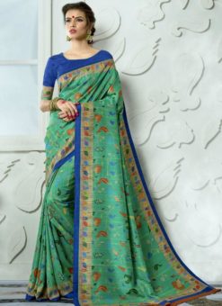 Beautiful Green Silk Digital Printed Casual Saree