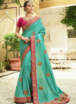 Winsome Green Silk Designer Embroidered Work Wedding Saree