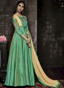 Captivating Green Taffeta Silk Designer Anarkali Salwar Kameez