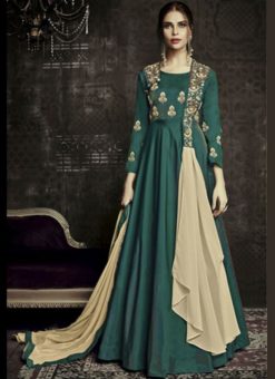 Charming Green Taffeta Silk Designer Anarkali Salwar Kameez