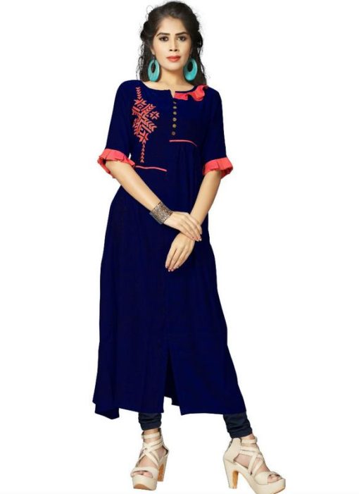 Attractive Blue Rayon Cotton Party Wear Kurti