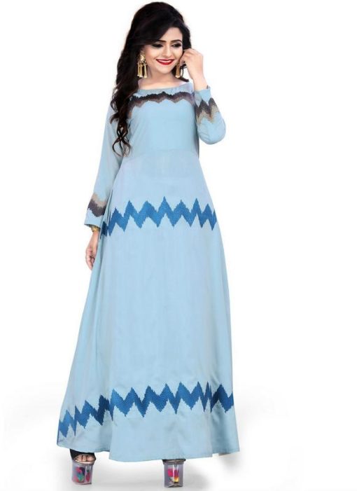 Alluring Sky Blue Rayon Cotton Party Wear Kurti