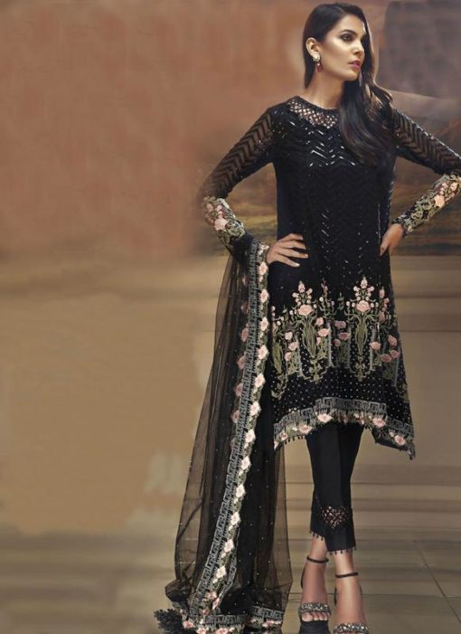 Fantastic Black Georgette Embroidered Work Pakistani Designer Salwar Kameez