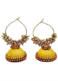 Beautiful Yellow Thread And Moti Work Traditional Handmade Earings