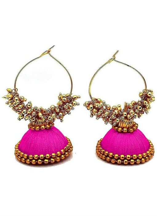 Elegant Pink Thread And Moti Work Traditional Handmade Earings