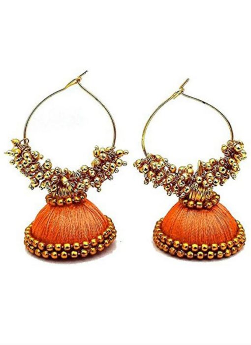 Excellent Orange Thread And Moti Work Traditional Handmade Earings