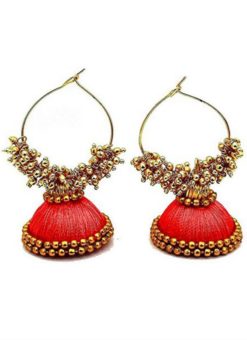 Luxurious Red Thread And Moti Work Traditional Handmade Earings
