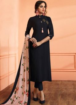 Elegant Black Silk Party Wear Designer Straight Salwar Kameez