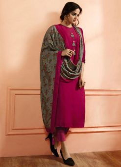 Wonderful Magenta Silk Designer Party Wear Straight Salwar Kameez
