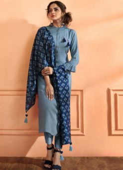 Dazzling Blue Silk Designer Party Wear Straight Salwar Kameez