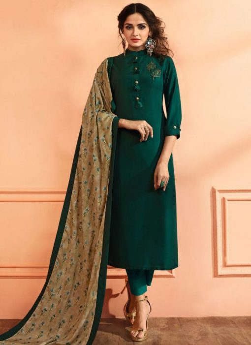 Superb Green Silk Designer Party Wear  Straight Salwar Kameez