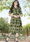 Attractive Grey And Green Rayon Cotton Printed Party Wear Kurti