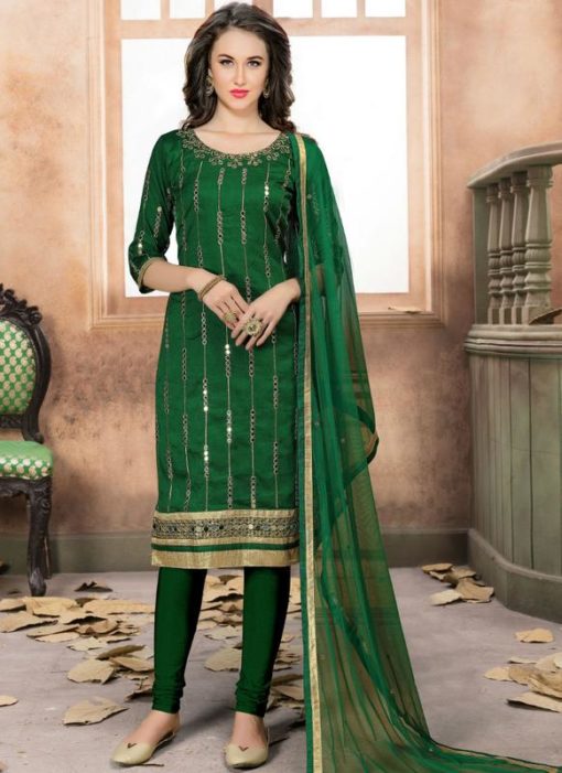 Amazing Green Art Silk Embroidered Work Party Wear Straight Salwar Kameez