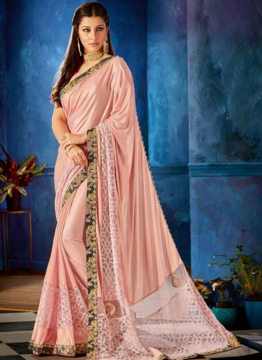 Superb Pink Lycra Lace Broder Designer Saree