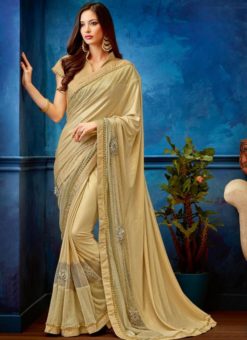 Majestic Beige Lycra Fancy Lace Designer Saree
