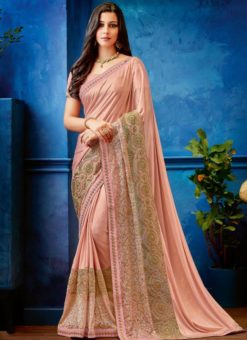 Wonderful Pink Lycra Fancy Lace Border Designer Saree