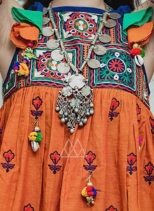 Lovely Orange Khadi Embroidered Work Traditional Kediya Suit